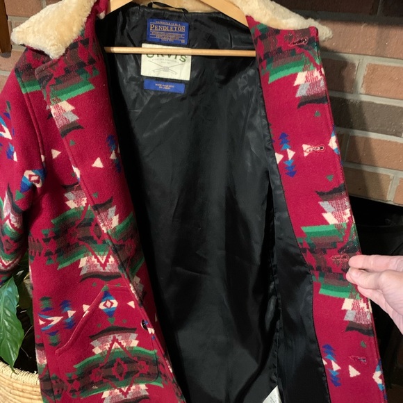 SOLD!!! M Pendleton Wool Shearling Indian Blanket Coat - Picture 8 of 14